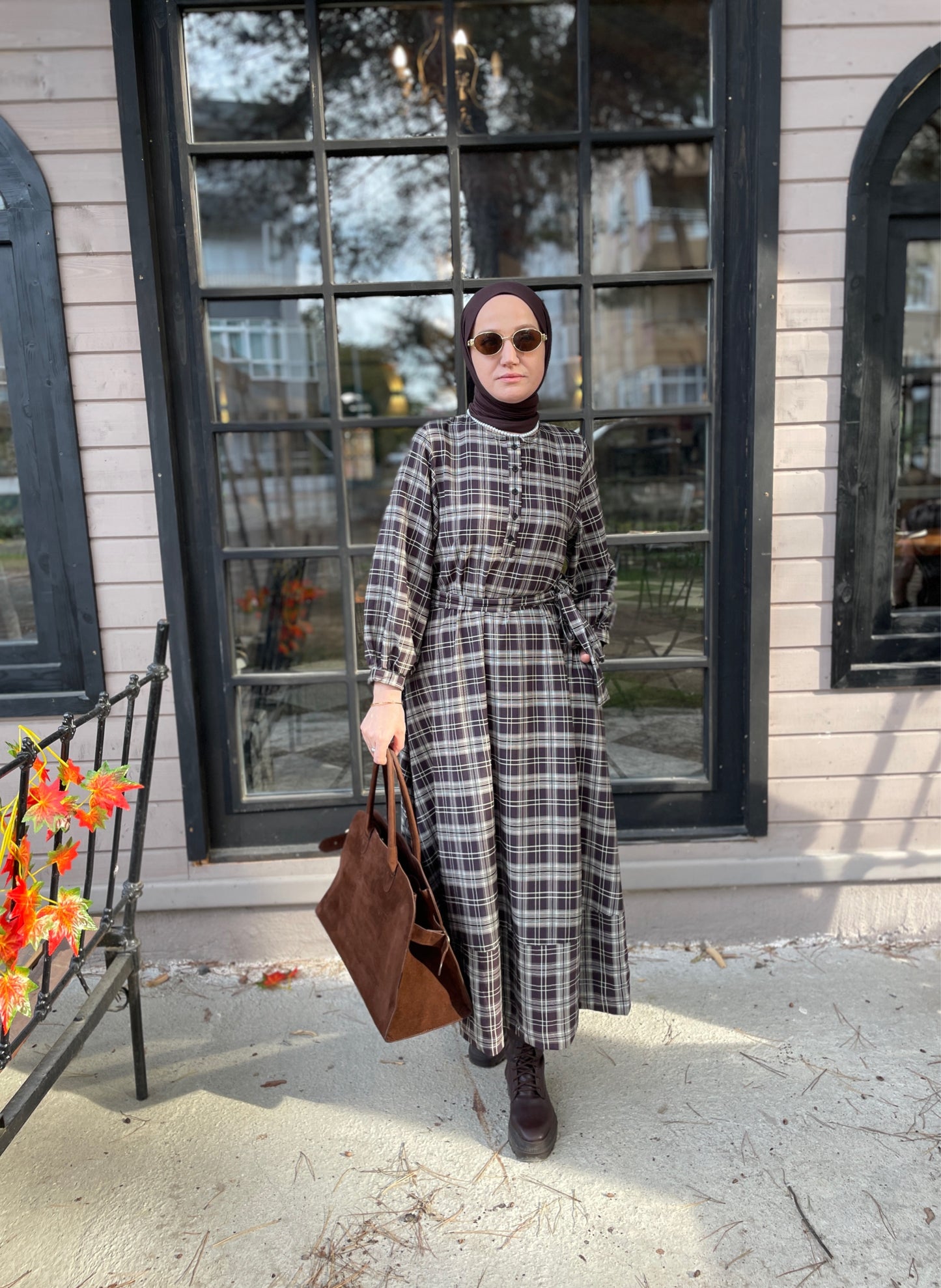 ZRA MODEL VİRAL EKOSE ELBİSE ACI KAHVE