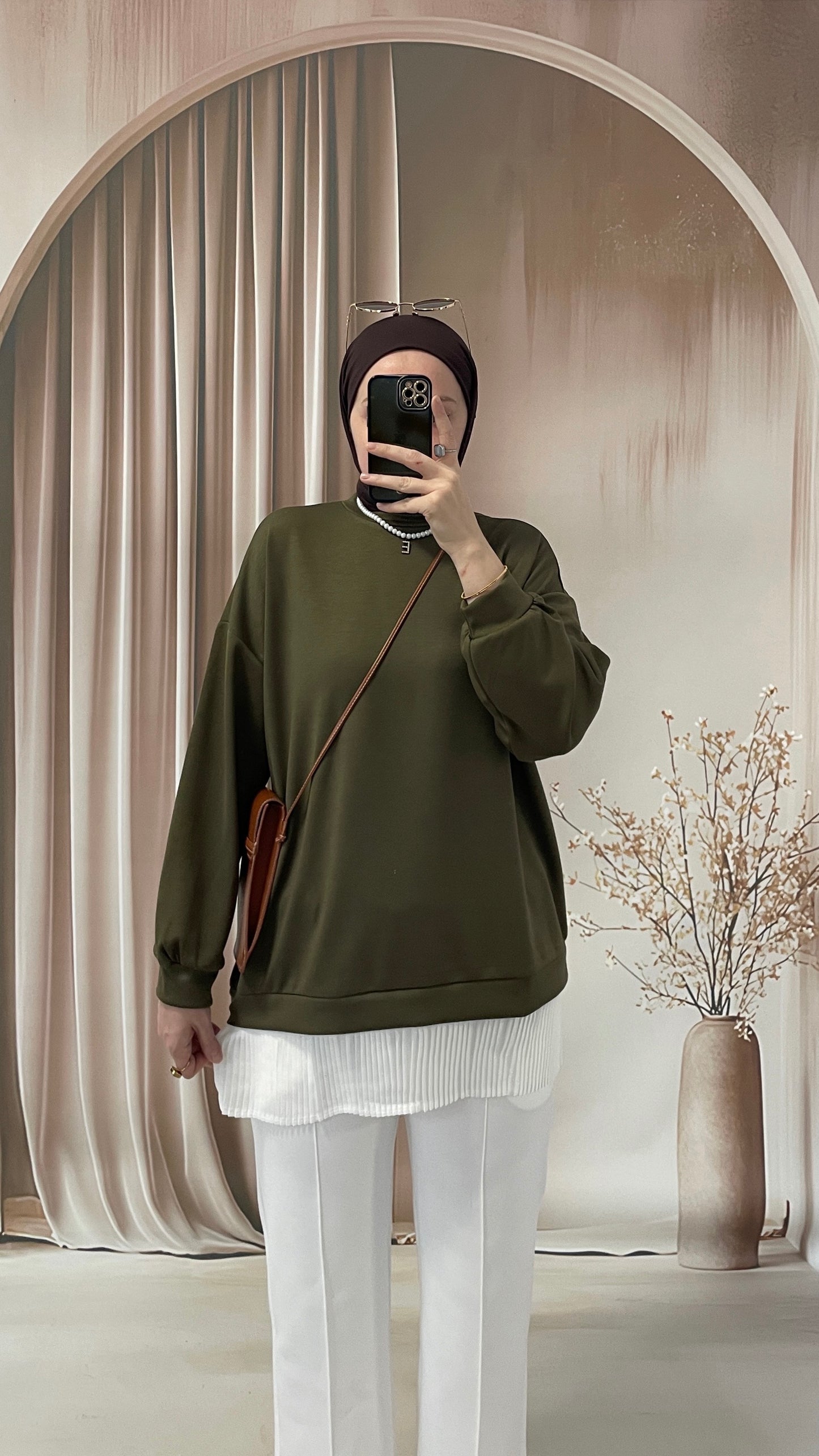 Kendinden Piliseli Sweatshirt Haki