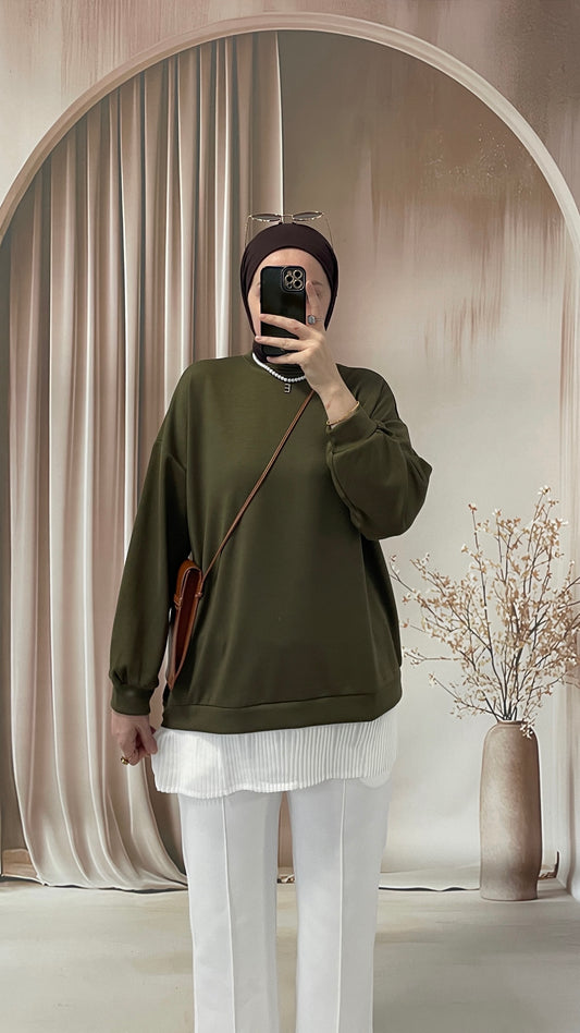 Kendinden Piliseli Sweatshirt Haki