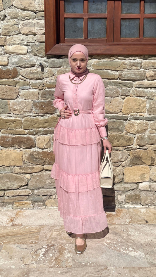 LAVİNYA Kat Kat Elbise Pudra Pembe