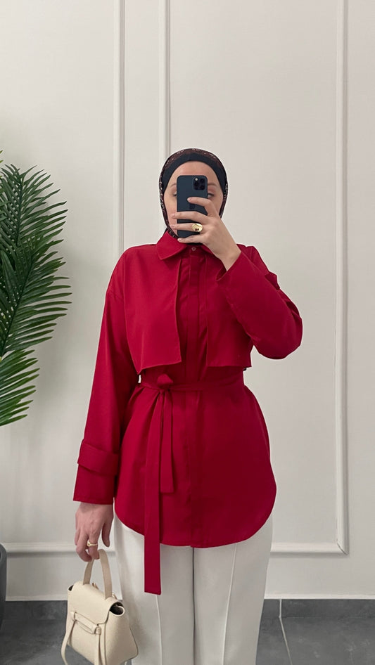 Ceket Tasarım Poplin Gömlek-Kırmızı