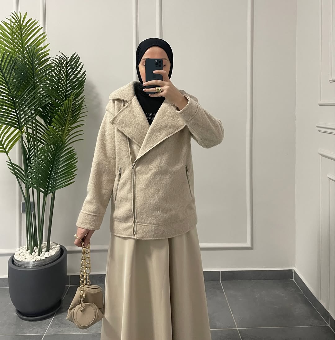 Biker kaşe ceket Bej