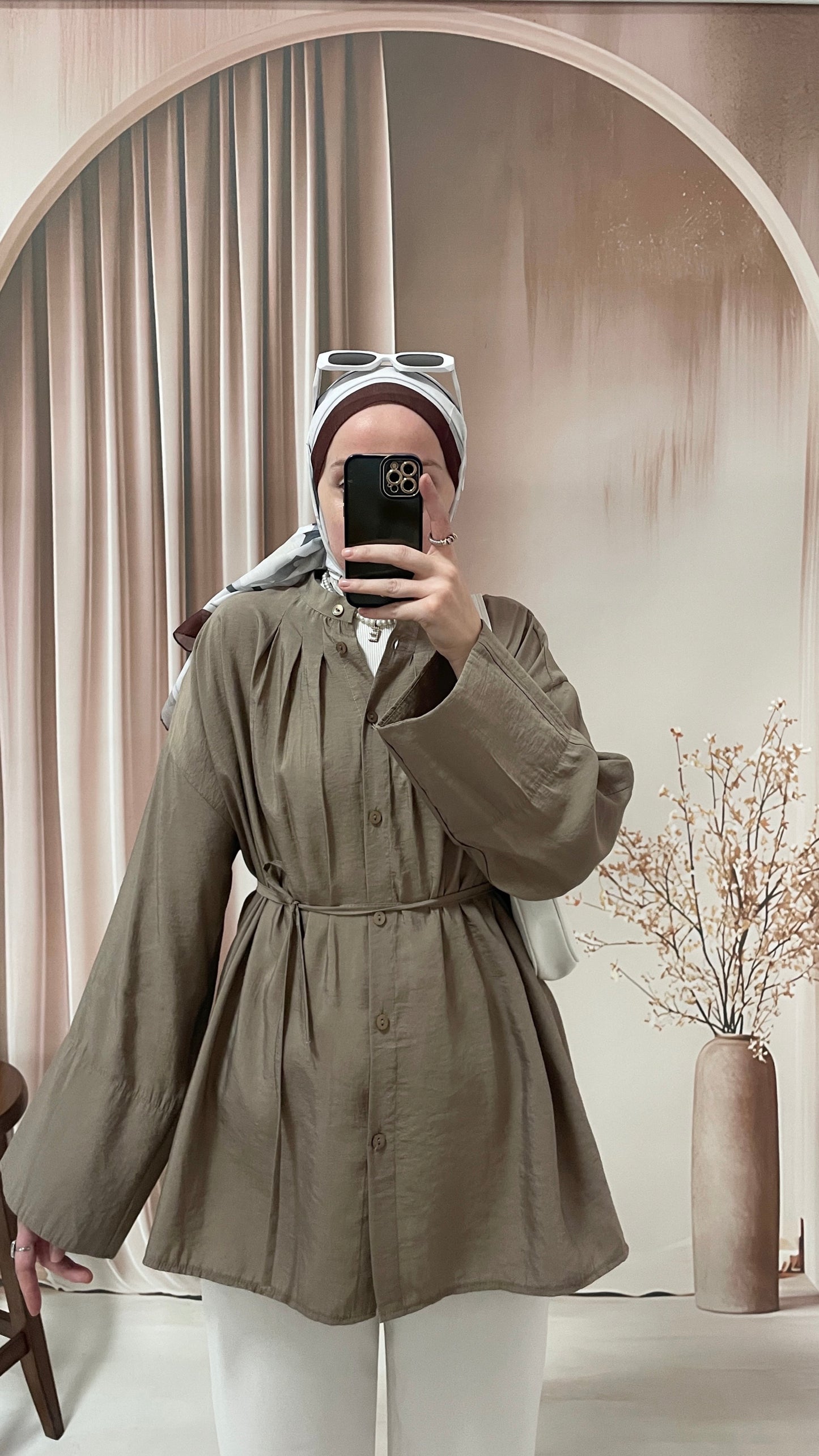 Manşet kol tencel gömlek Vizon