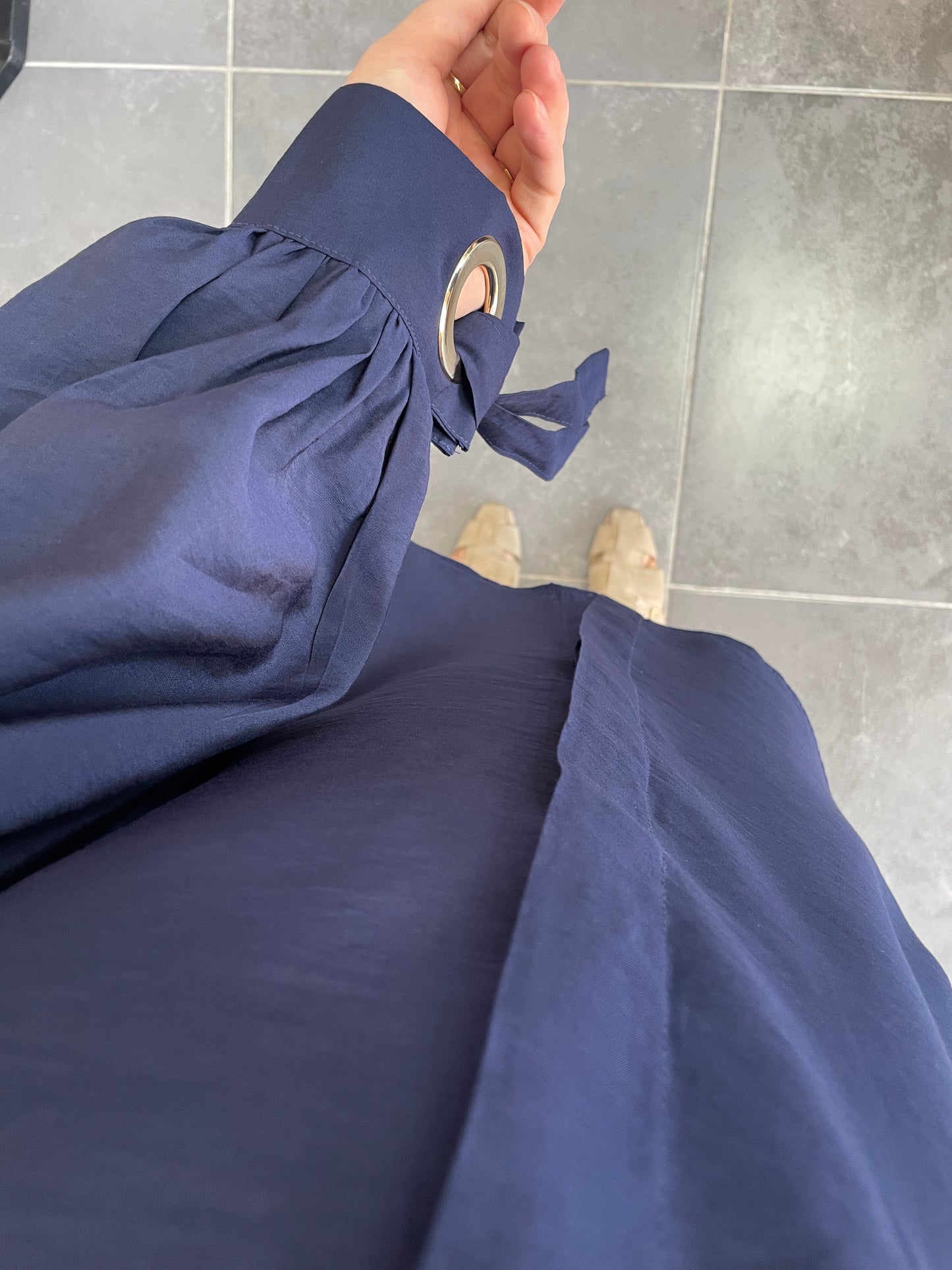 Kuş Gözü Tasarım Tencel Gömlek-Lacivert