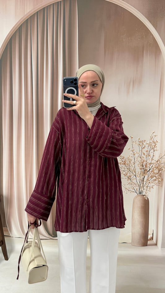 Çizgili Efil Gömlek  Bordo