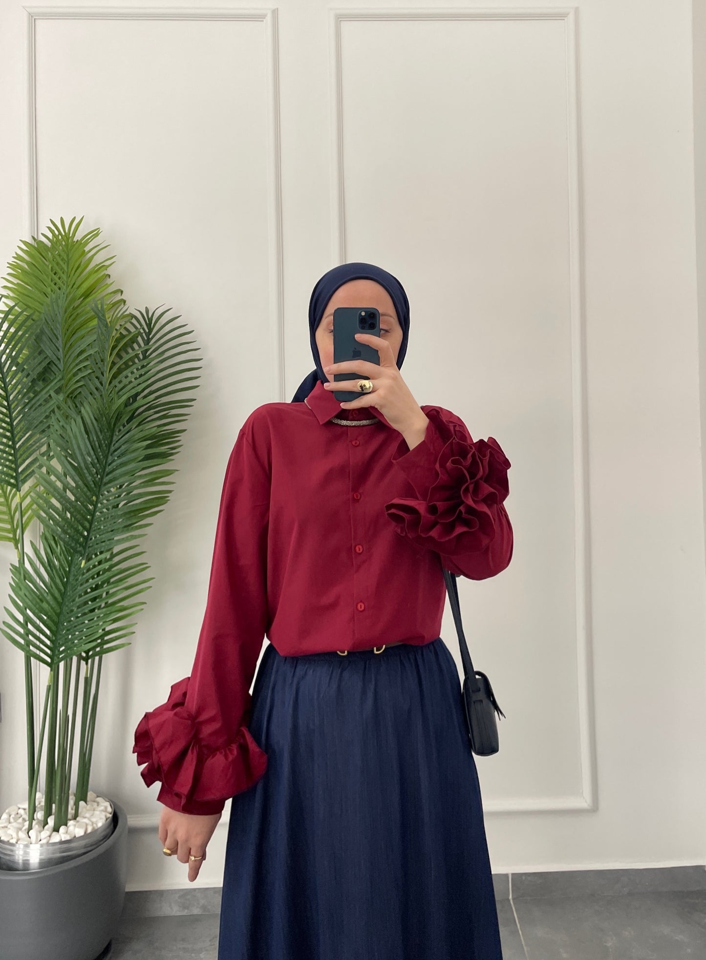 Çilek Kol Tasarım Gömlek-Bordo