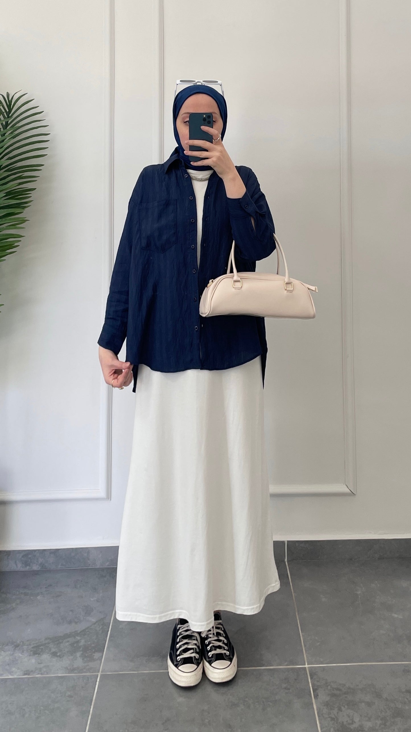 Kraş Kendinden Dokulu Gömlek-Lacivert