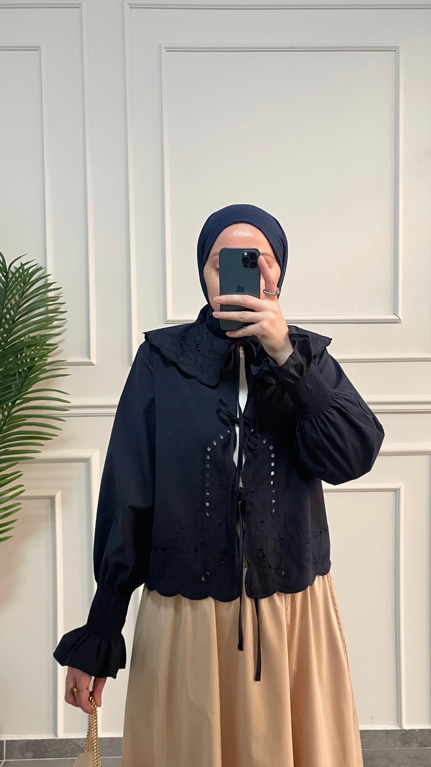 Bebe Yaka Nakışlı Kollar Gipeli Kimono-Lacivert