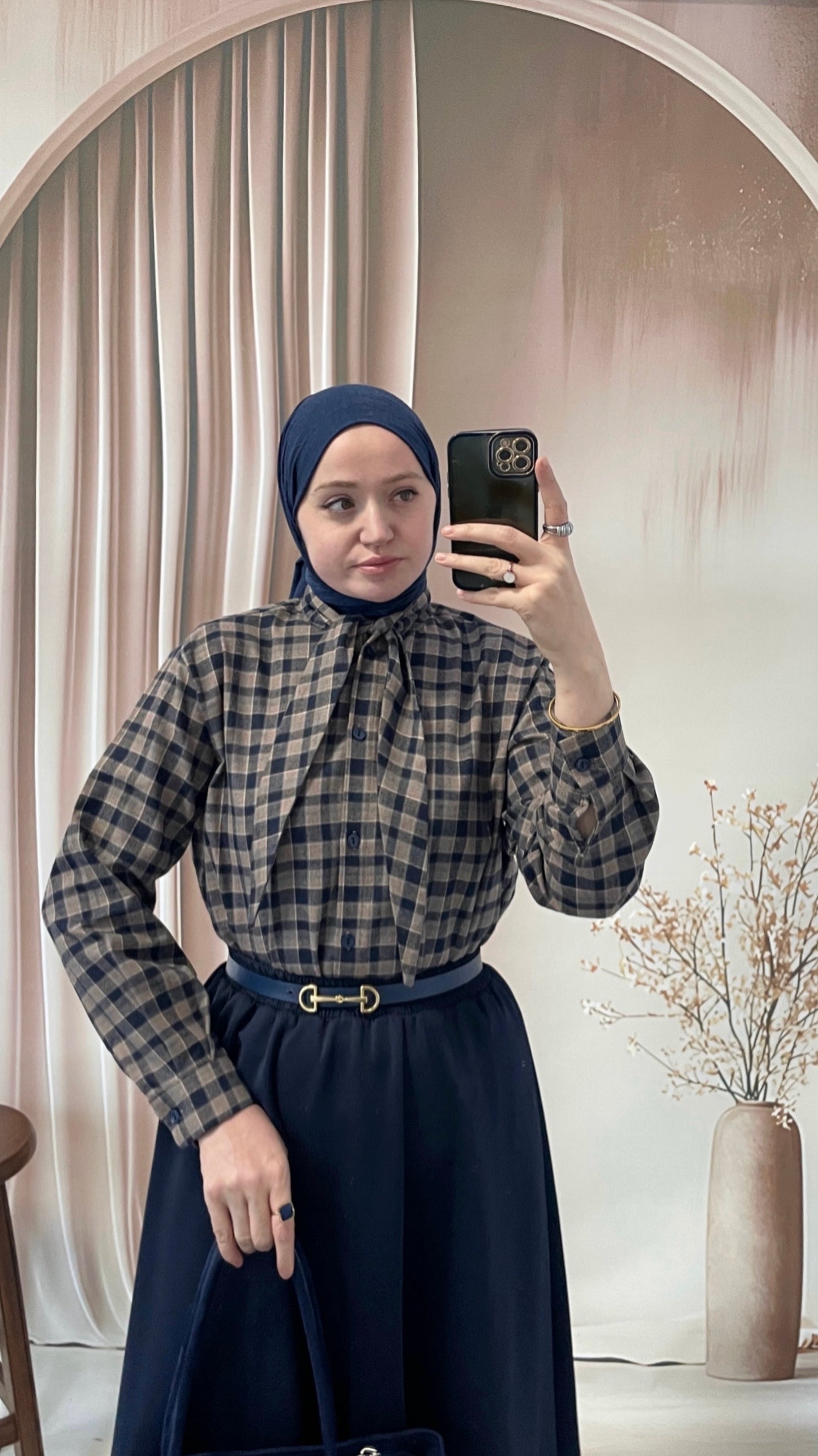 Ekose Desen Fular Tasarım Gömlek Laci&Vizon