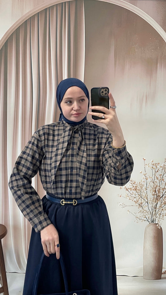 Ekose Desen Fular Tasarım Gömlek Laci&Vizon