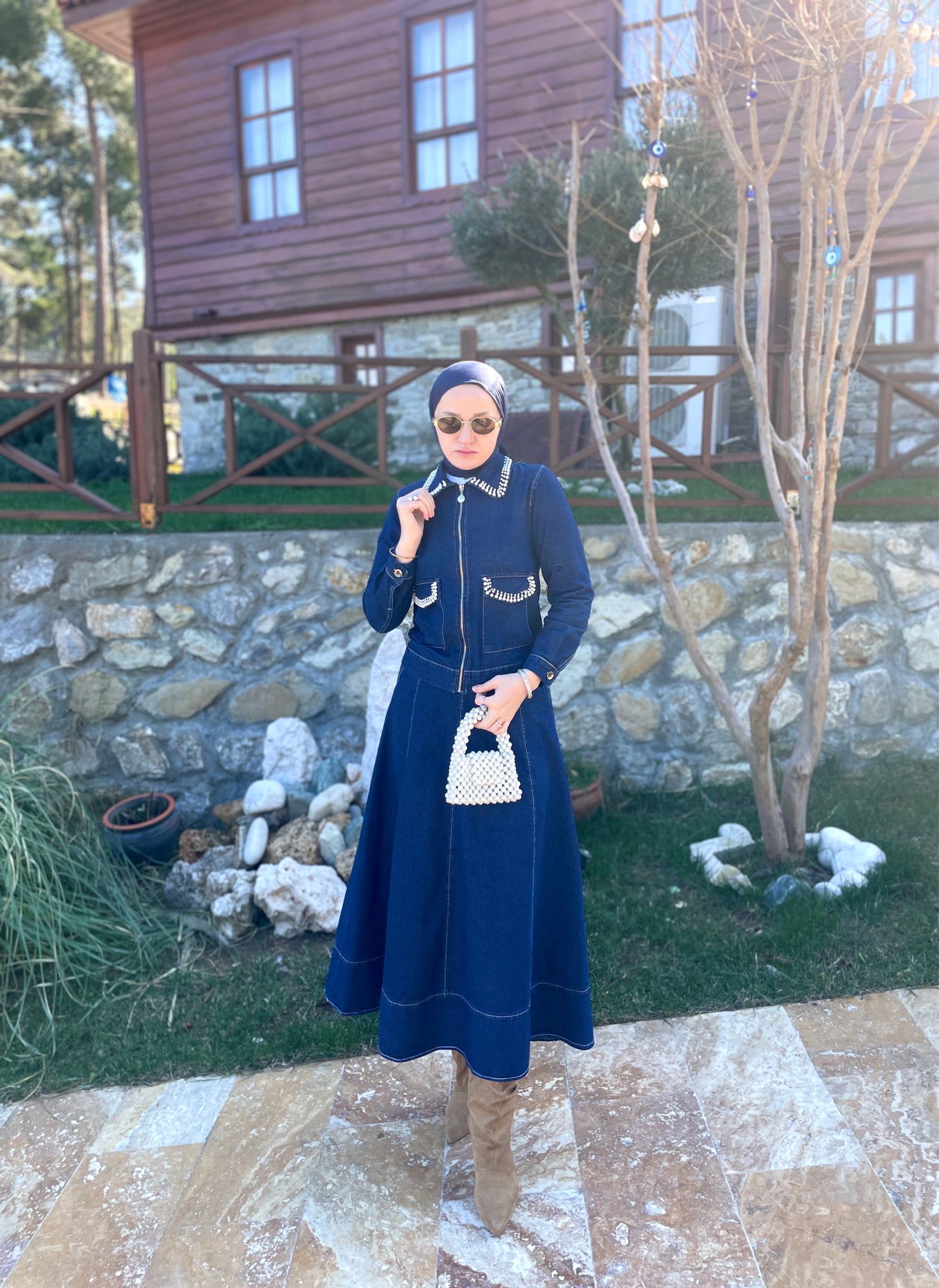 İNCİLİ PREMİUM DENİM ETEK&CEKET TAKIM