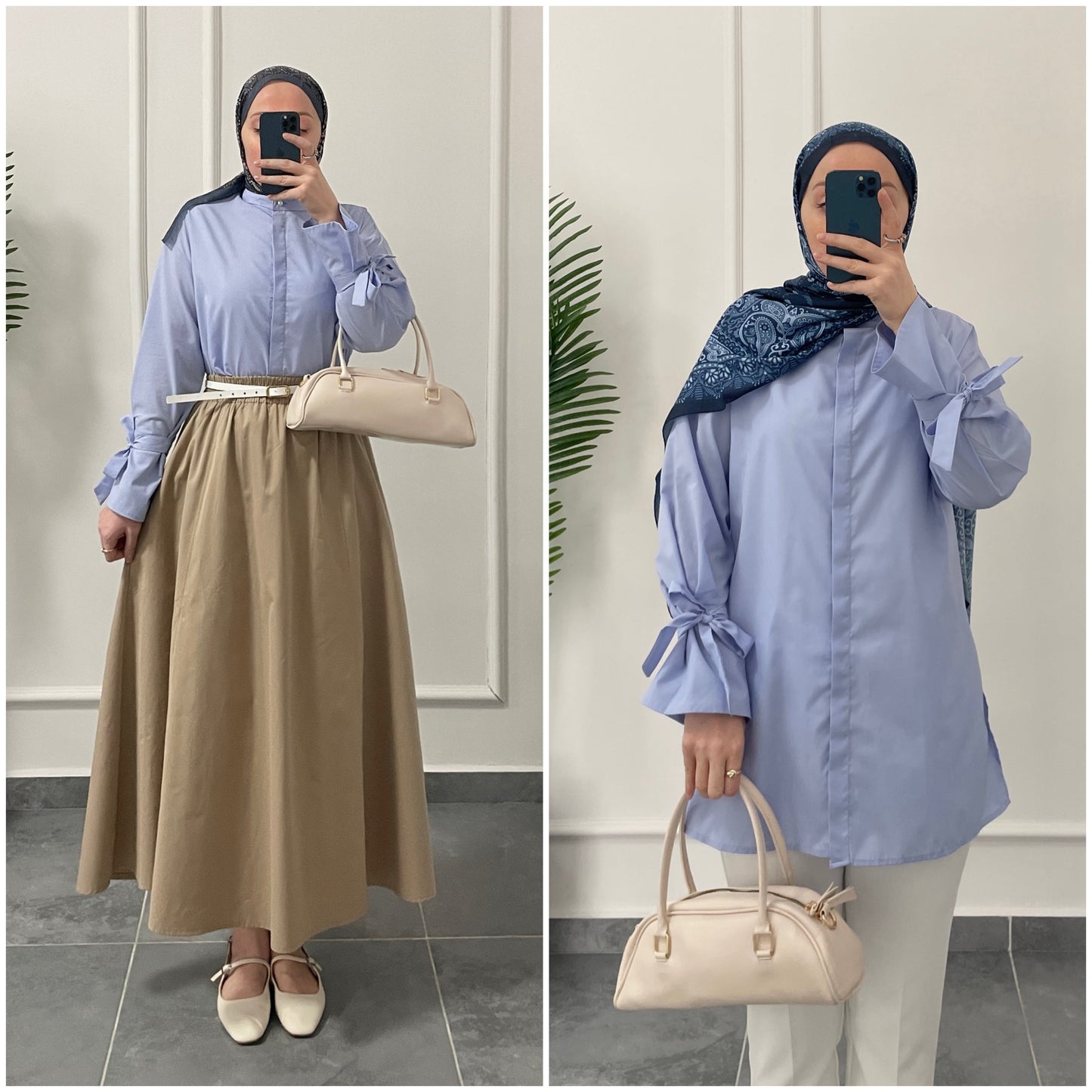 Kollar Bağcıklı Poplin Gömlek-Bebe Mavi