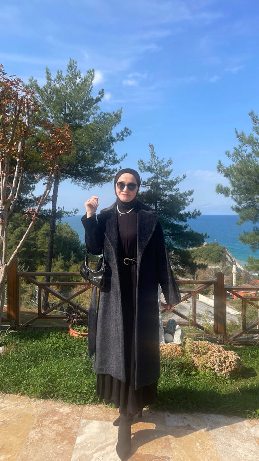 Nirvana Tay Tüyü Kaşe Kaban Siyah