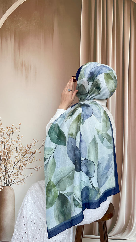 Yaprak Desen Bambu Soft Kraş Lacivert