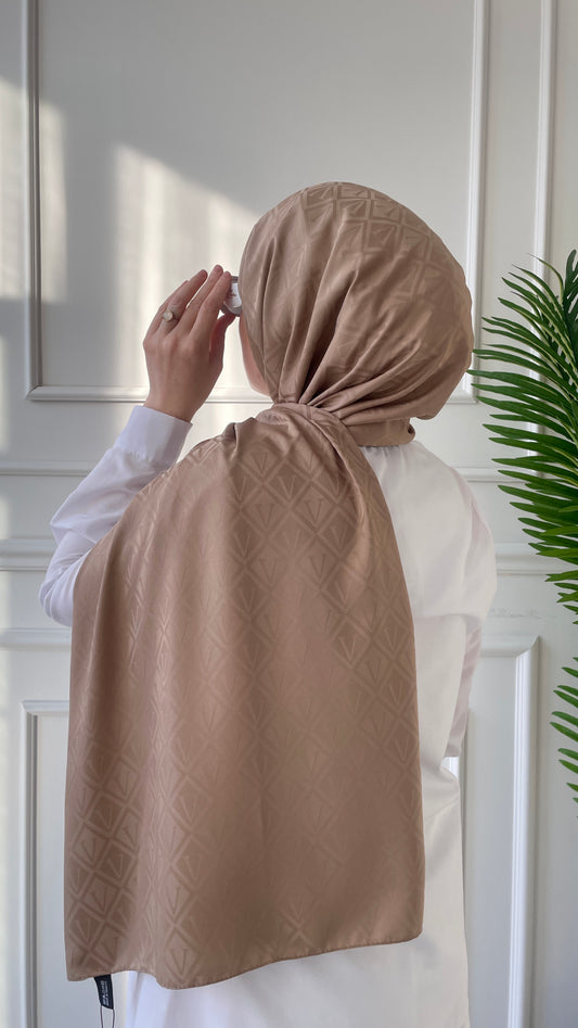 V Desen İpeksi Jakar Şal Vizon