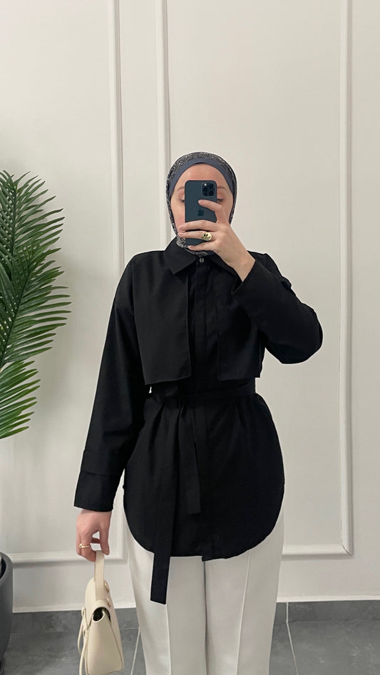 Ceket Tasarım Poplin Gömlek-Siyah