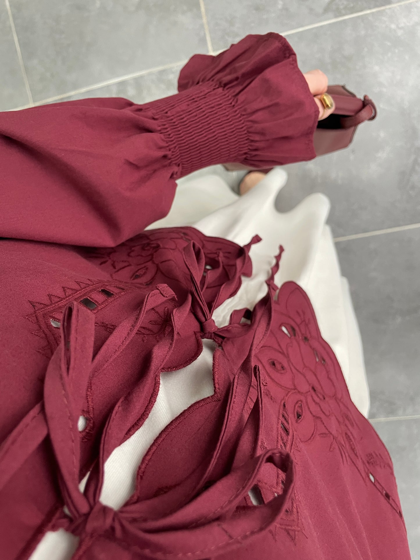 Bebe Yaka Nakışlı Kollar Gipeli Kimono-Bordo