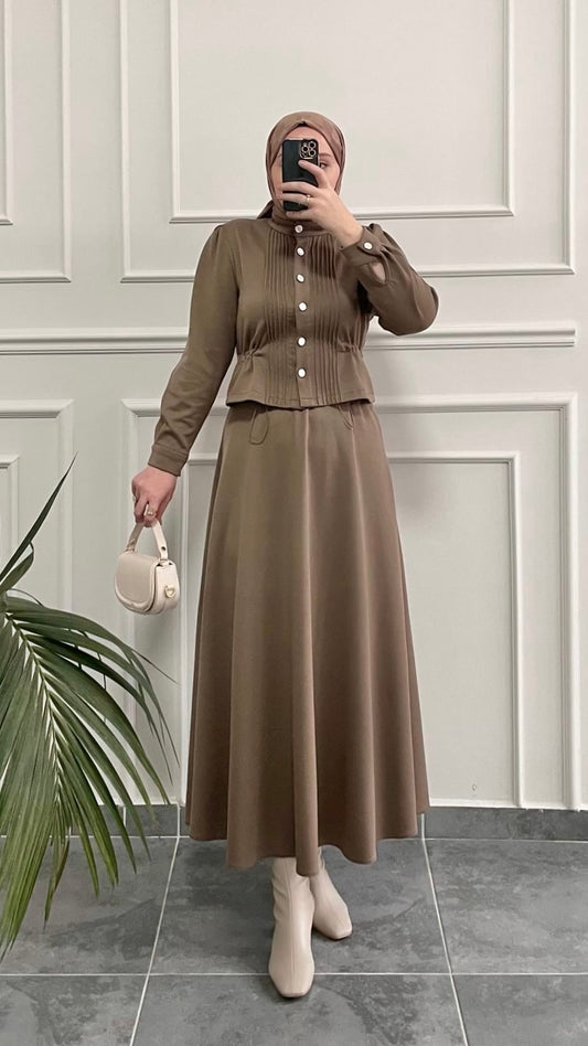 Modal Kumaş Etekli Takım Vizon