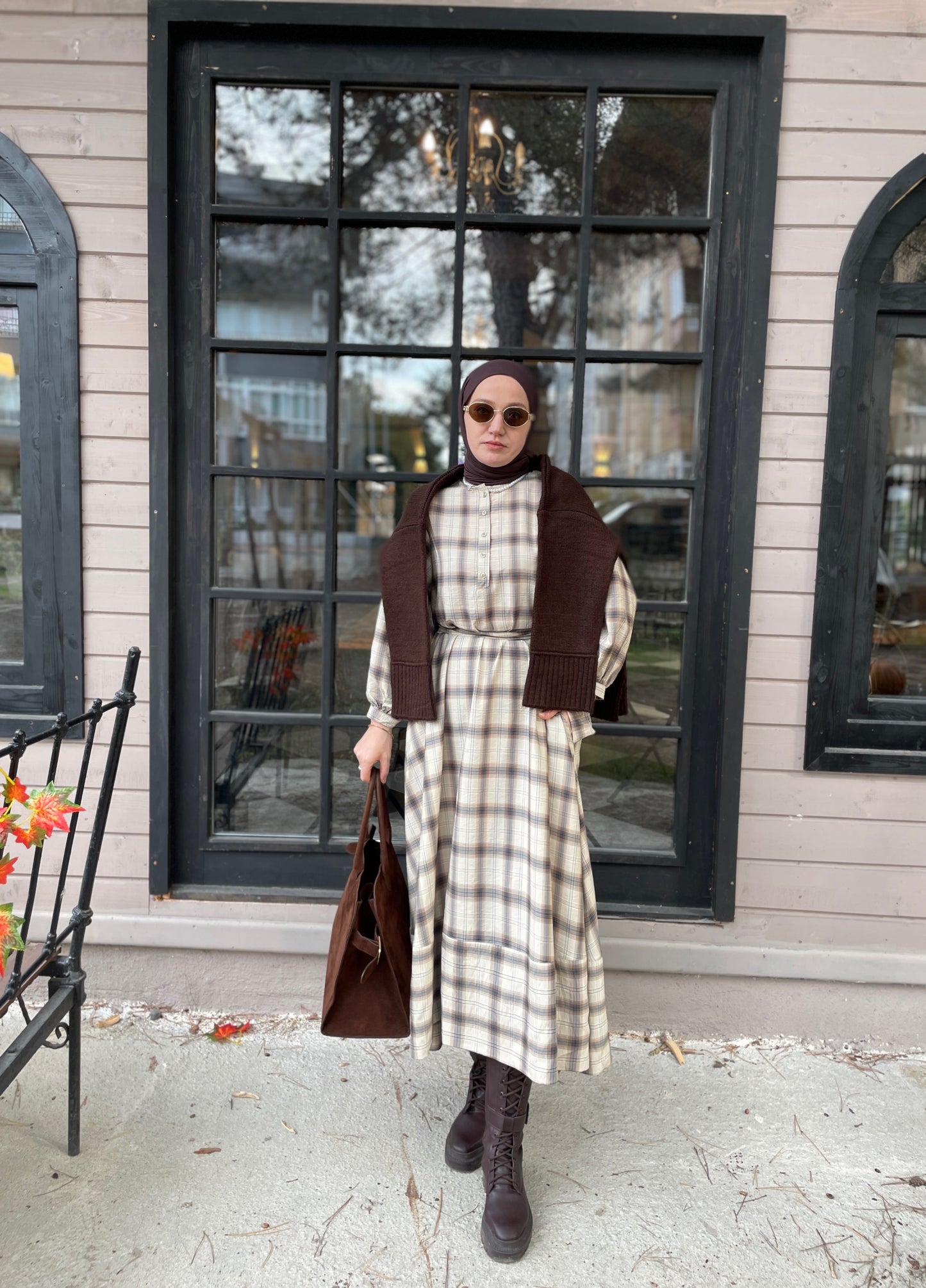 ZRA MODEL VİRAL EKOSE ELBİSE  BEJ