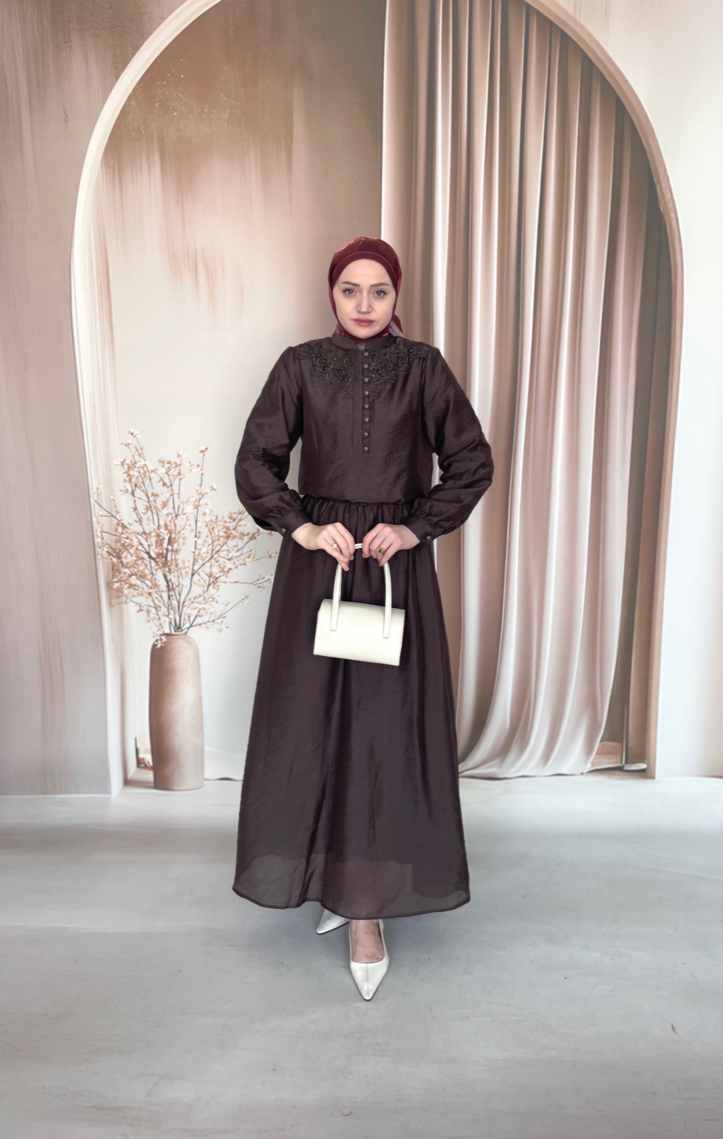 Dantel Tasarım Nostaljik Takım Acı kahve