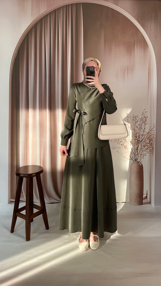 Kuş gözü tasarım Etekli Takım-Haki