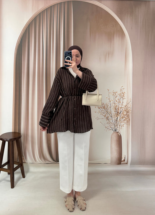 Çizgili Efil Gömlek  Acı Kahve