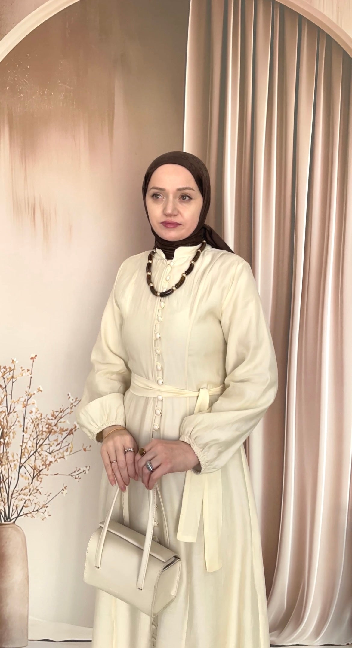 Premium Britli Elbise  Vanilya Krem