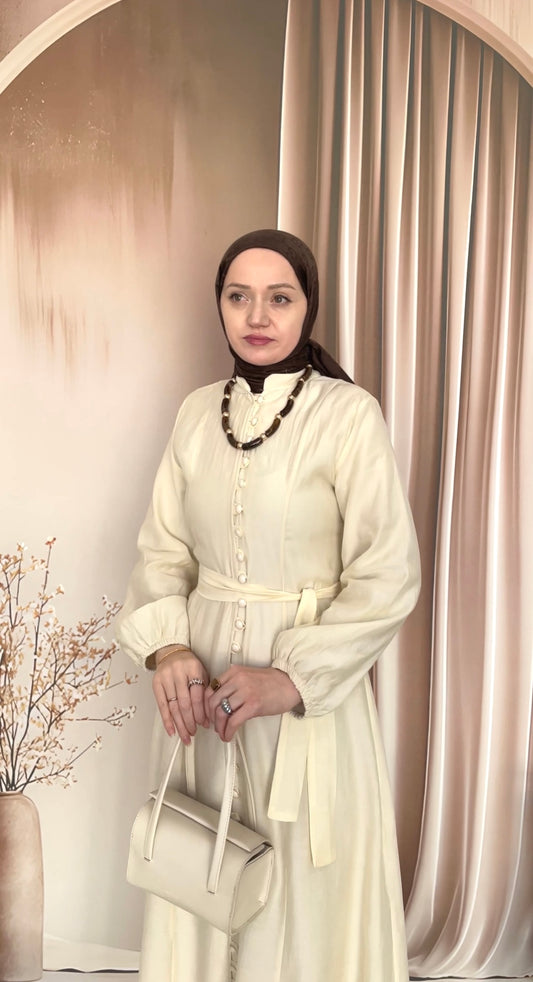 Premium Britli Elbise  Vanilya Krem