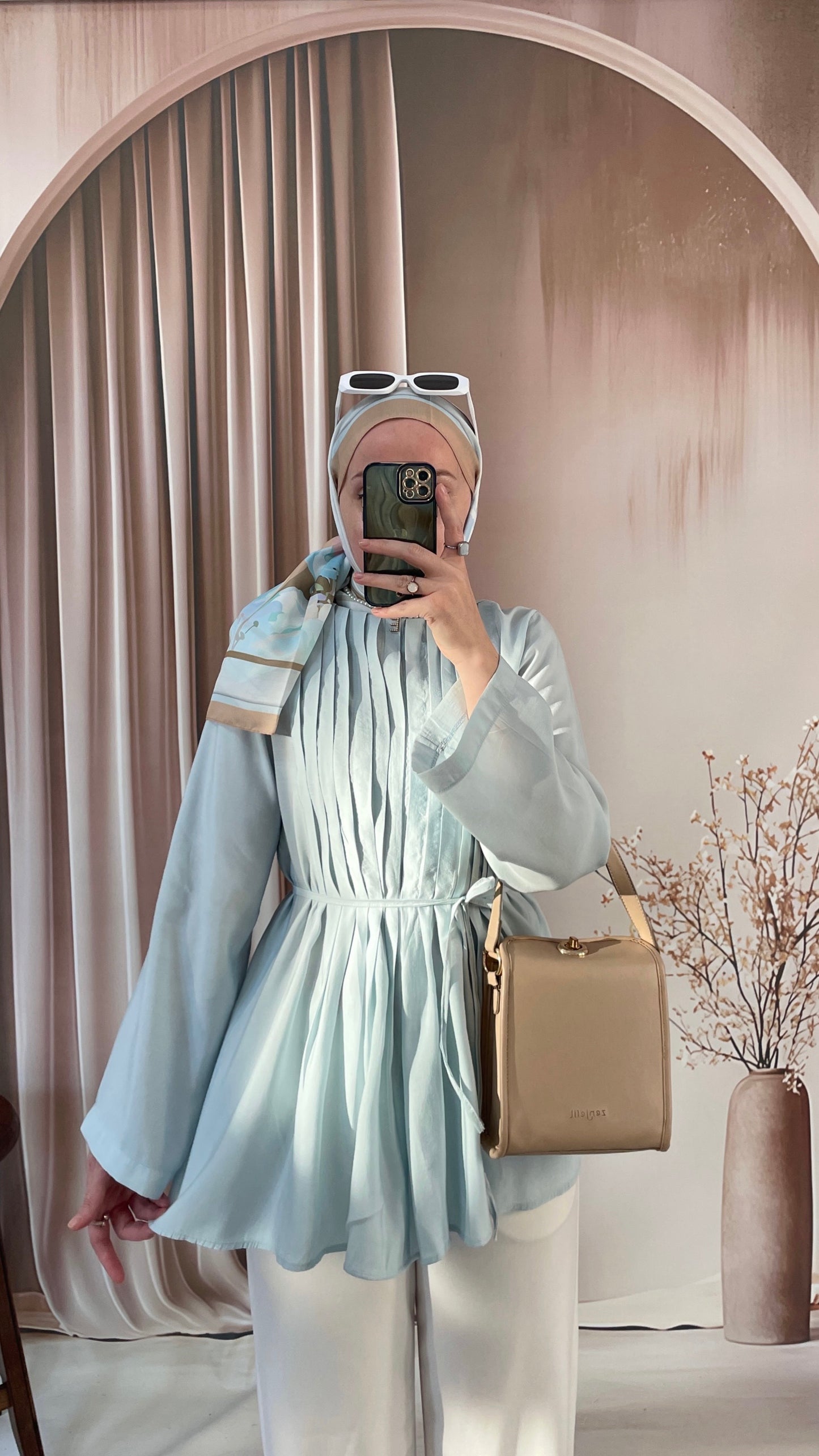 Önü Piliseli Bluz Bebe Mavi