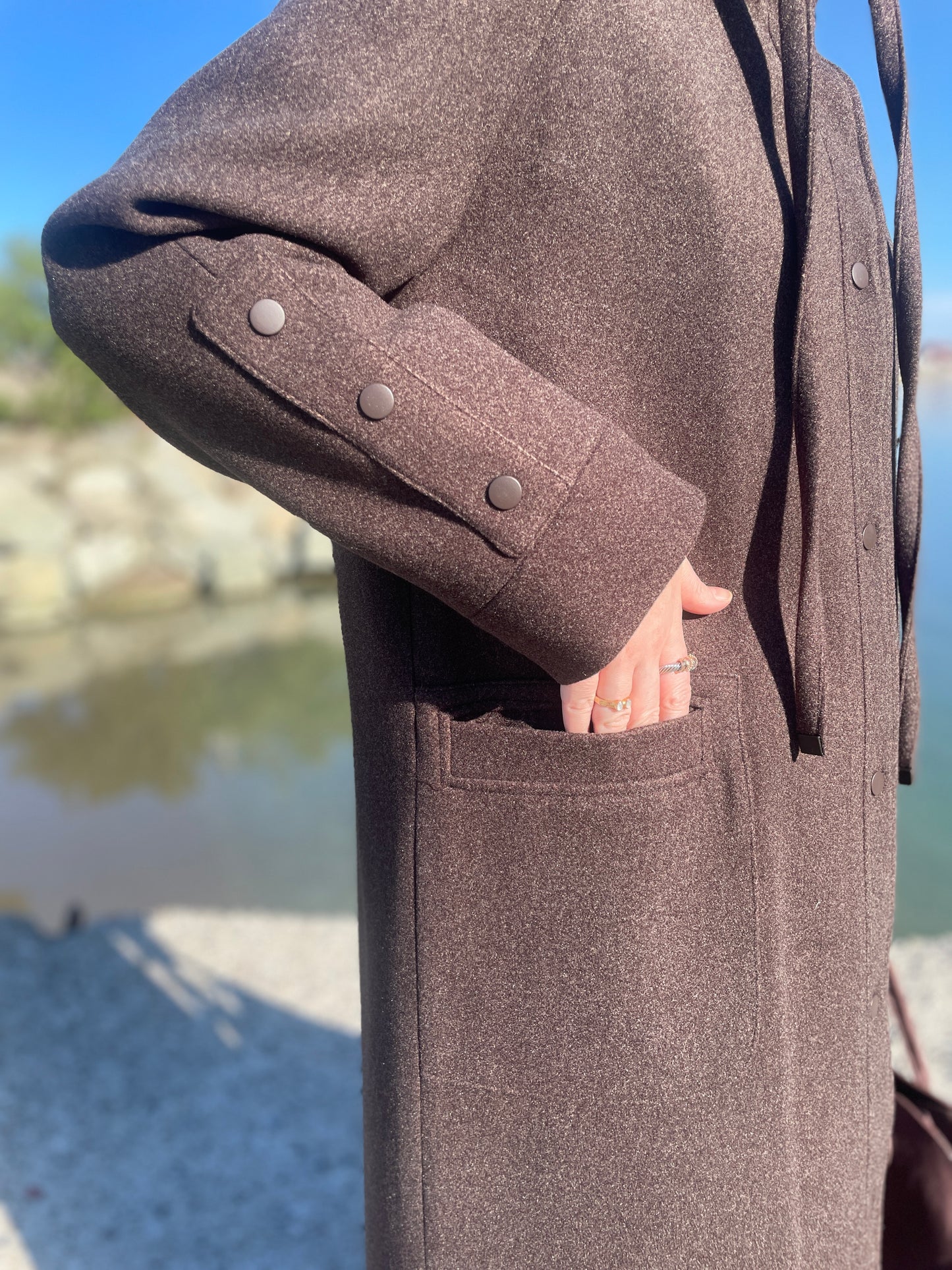 Tam Boy Premium Kapüşonlu  Kaşe Kaban Kahverengi