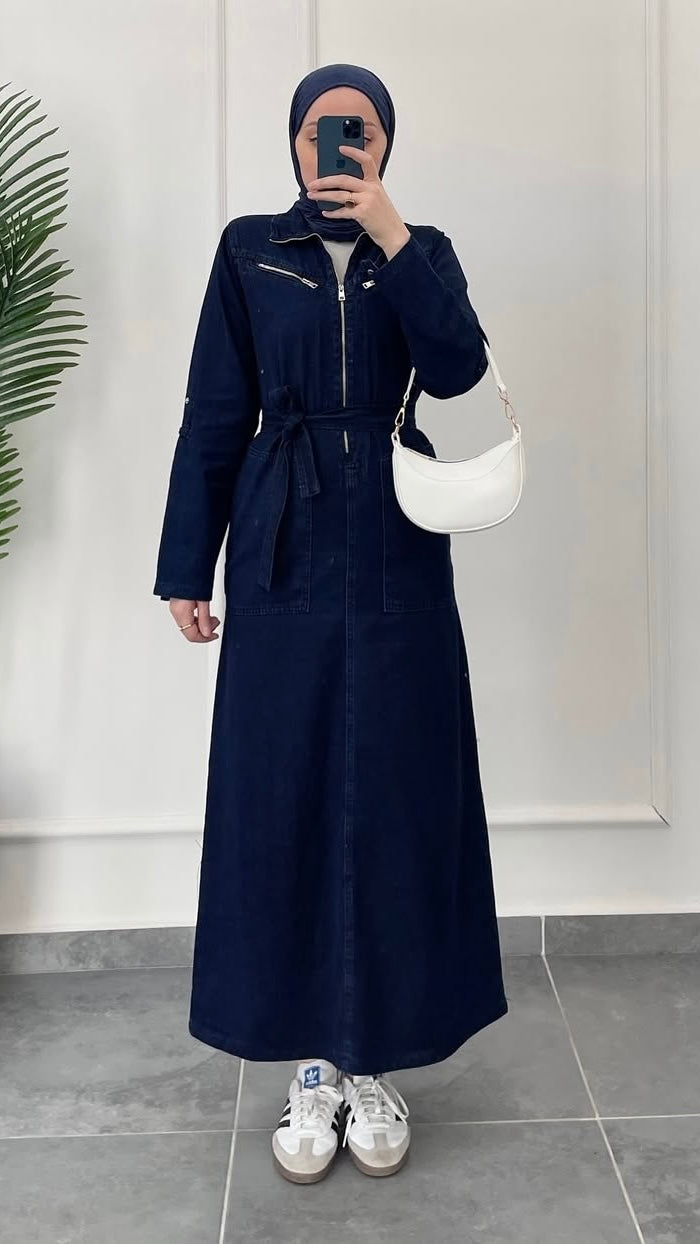 Premium Denim Elbise Lacivert