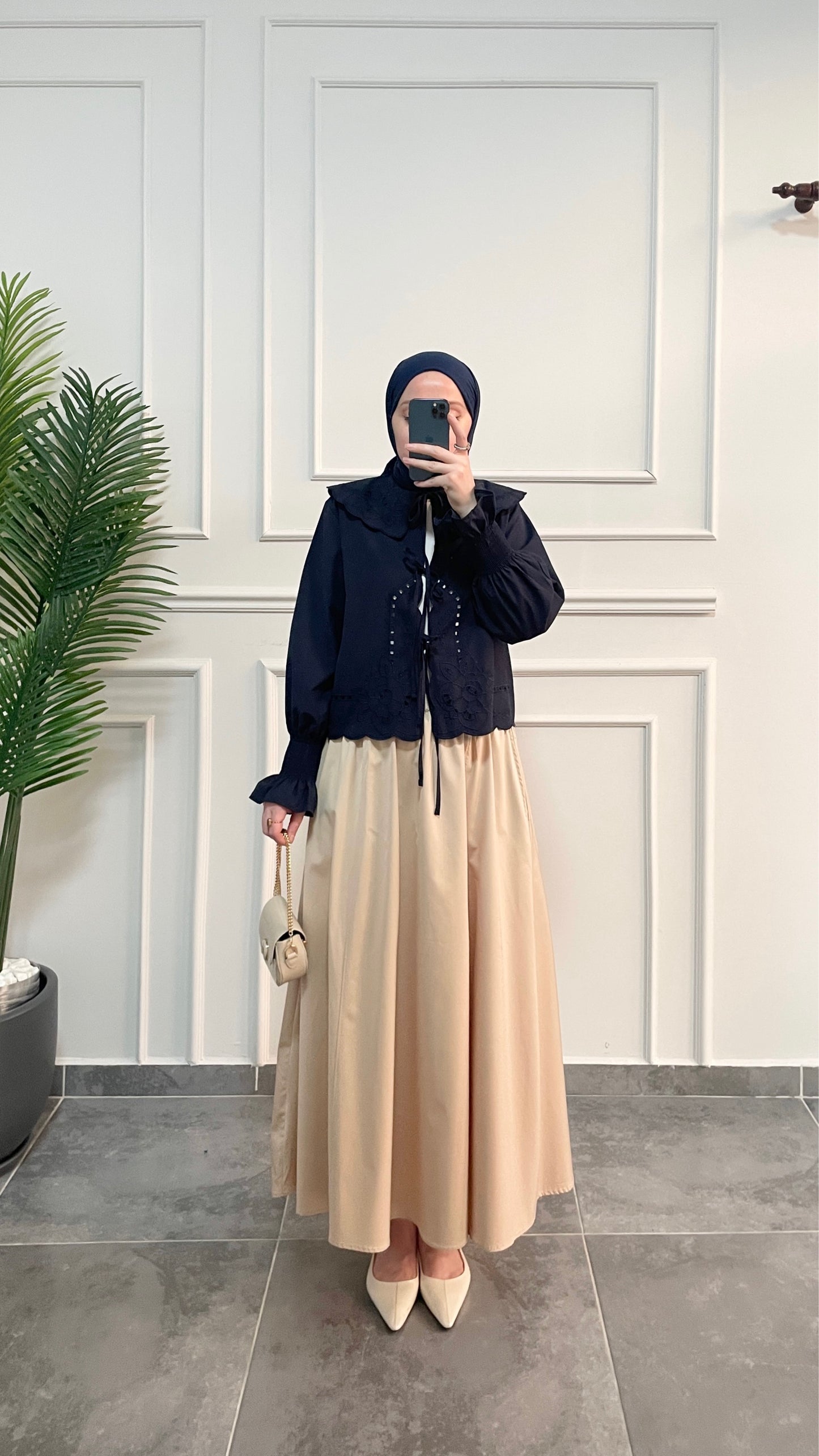 Bebe Yaka Nakışlı Kollar Gipeli Kimono-Lacivert