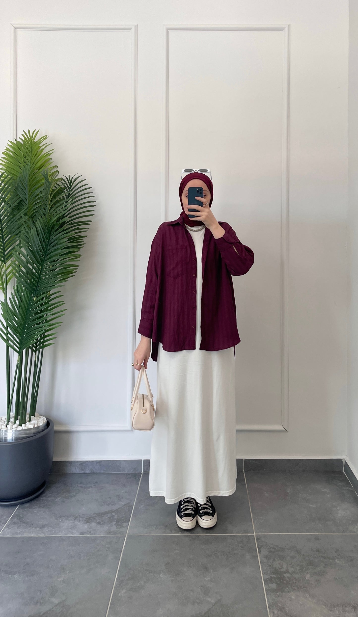 Kraş Kendinden Dokulu Gömlek-Bordo