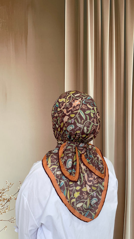 Sarmaşık Desen Pamuk Soft  Eşarp Kahve