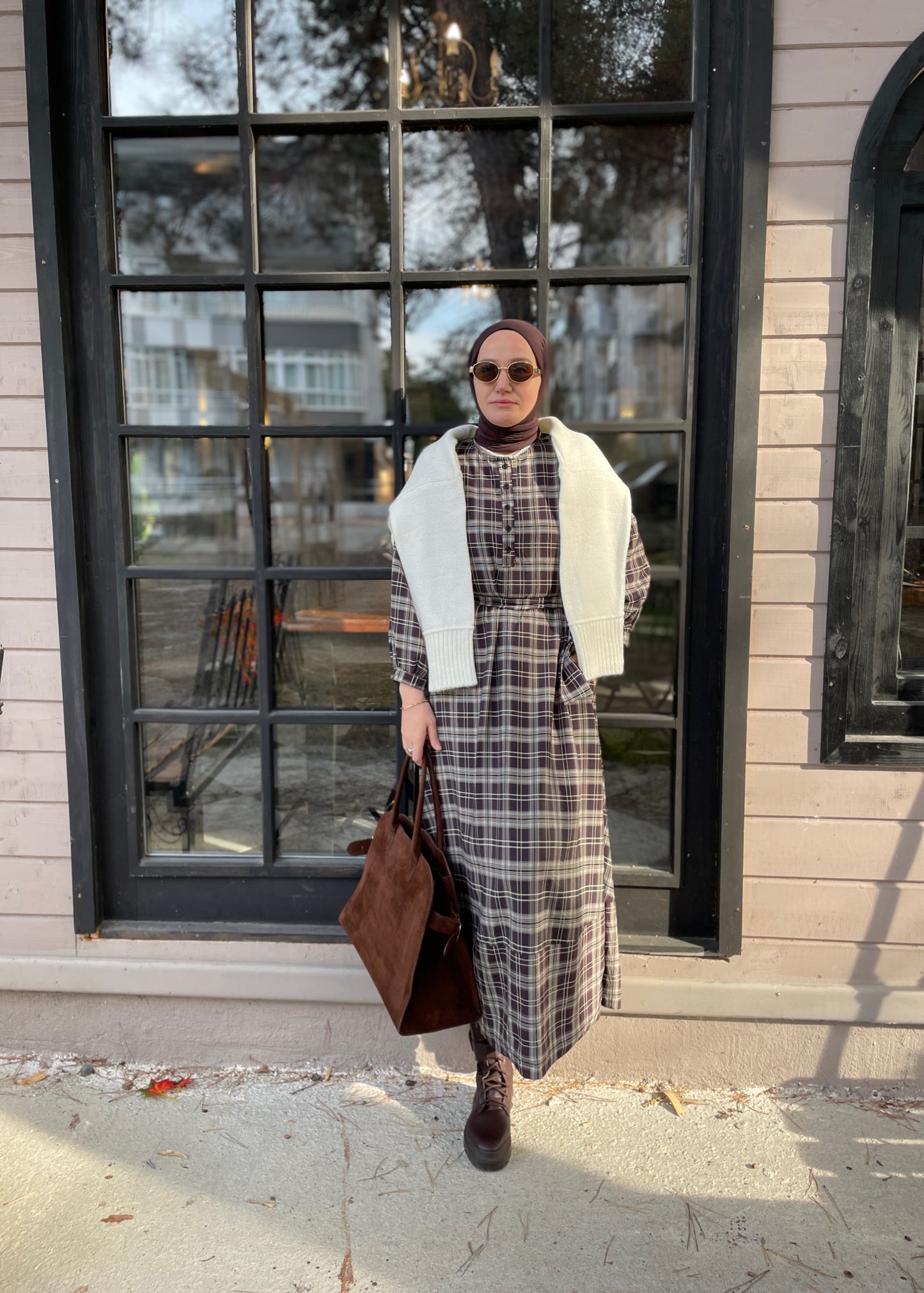 ZRA MODEL VİRAL EKOSE ELBİSE ACI KAHVE