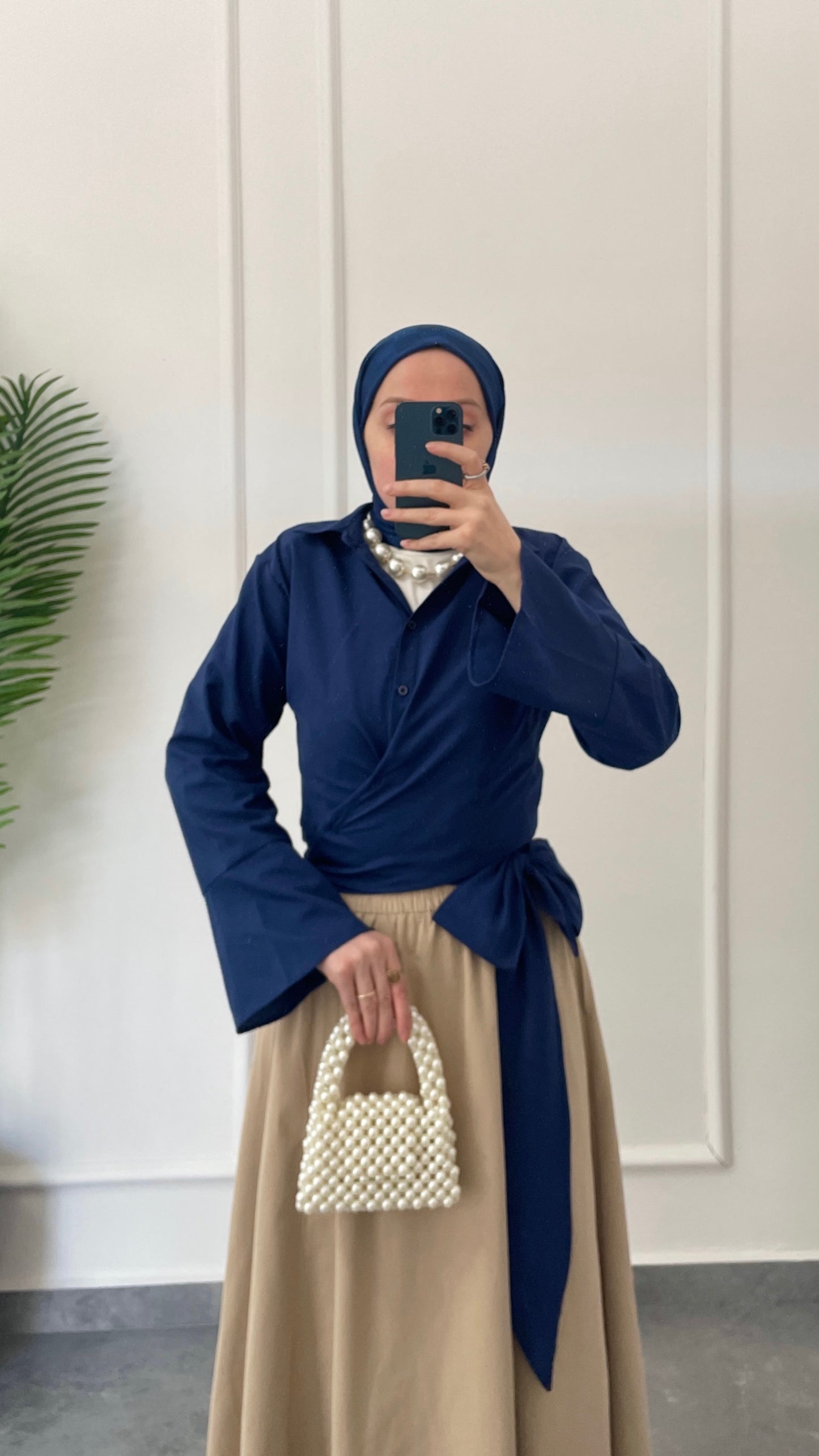 İspanyol Kol Bel Bağlamalı Gömlek-Lacivert