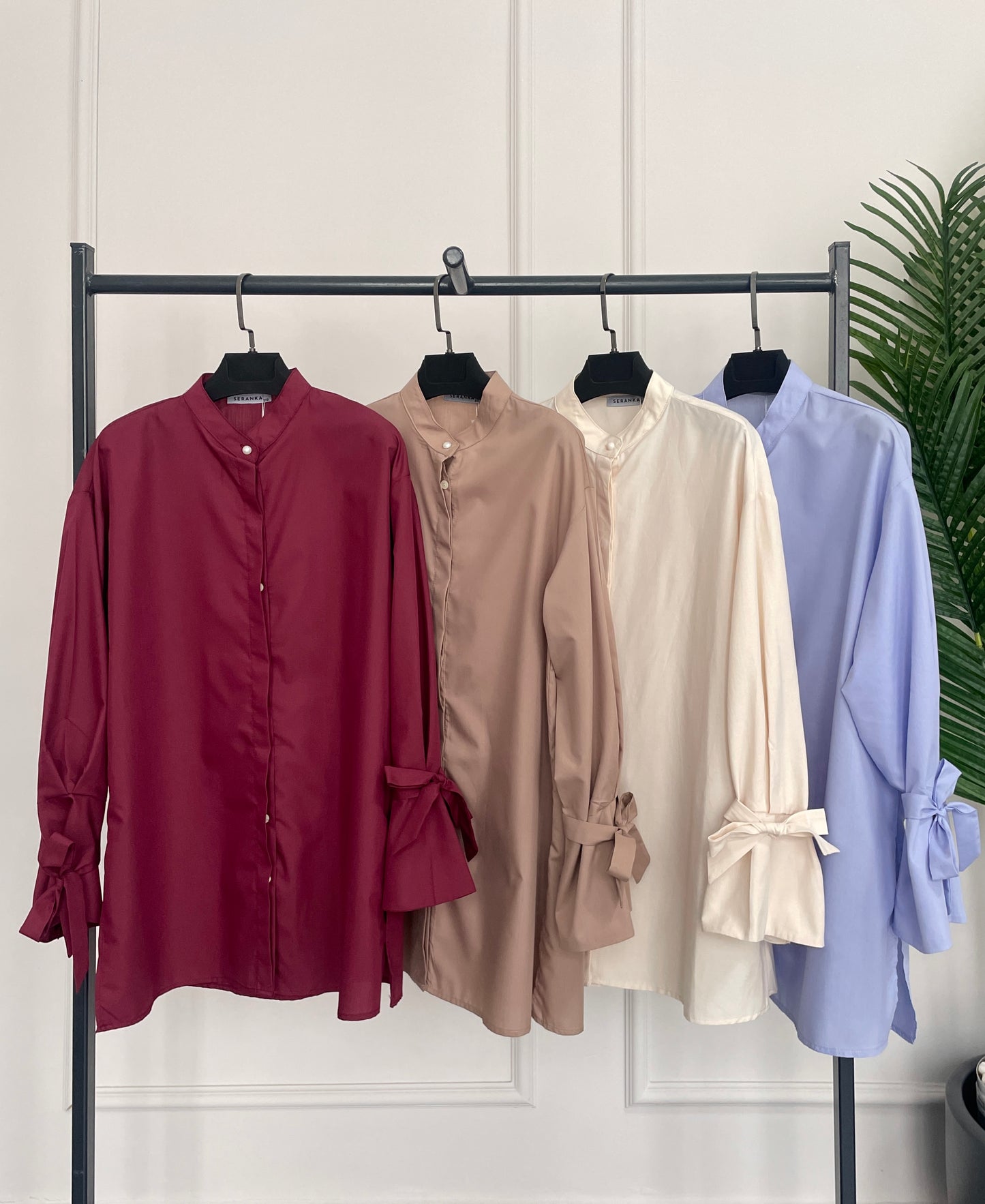 Kollar Bağcıklı Poplin Gömlek-Bebe-Bordo