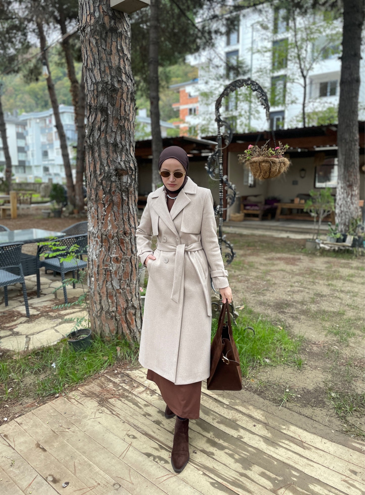 Klasik Kaşe Kaban Bej