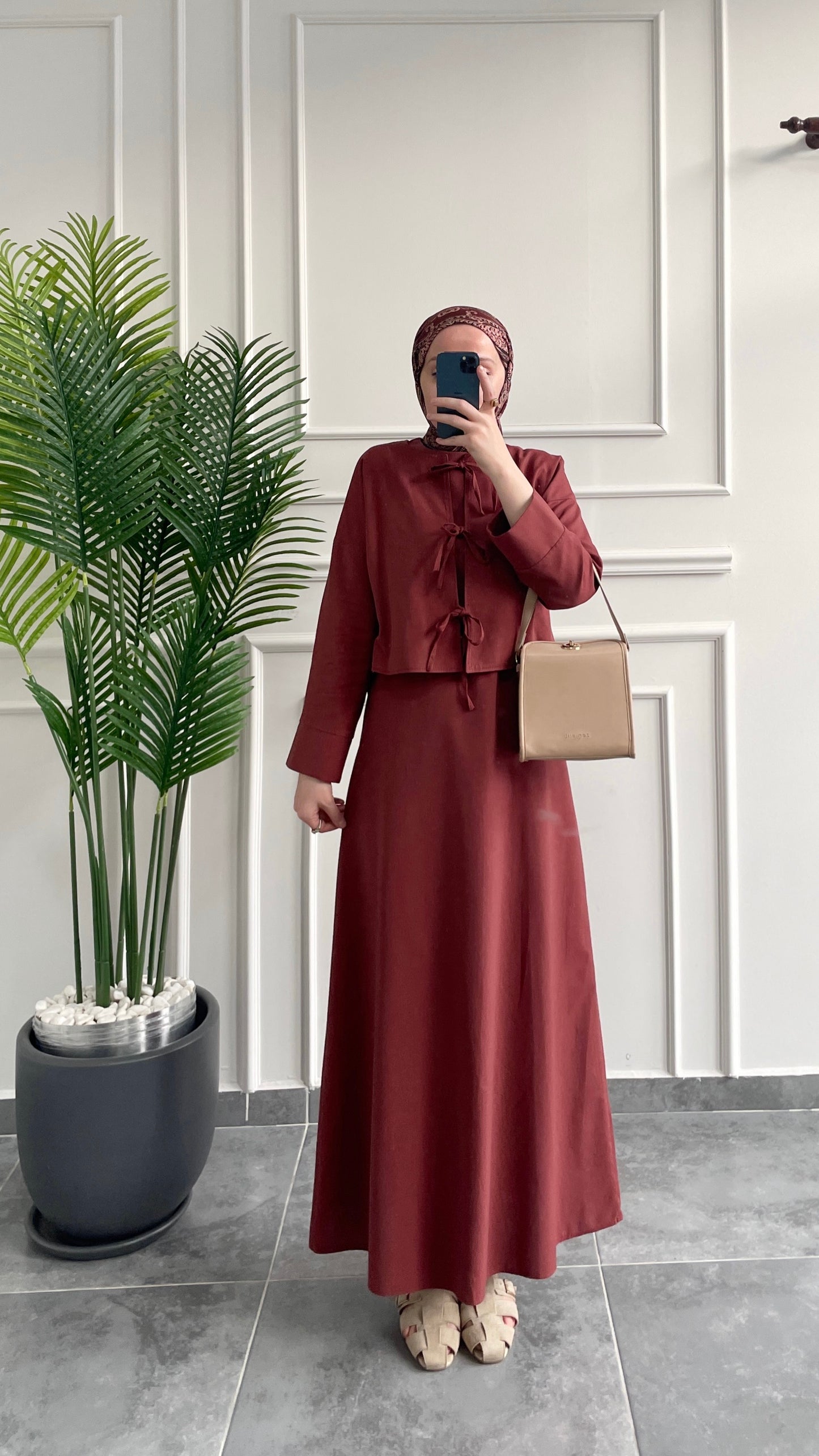 Ham Keten Jile&Kimono Takım-Kiremit