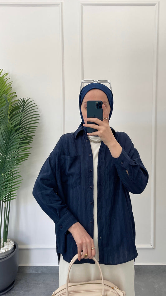 Kraş Kendinden Dokulu Gömlek-Lacivert