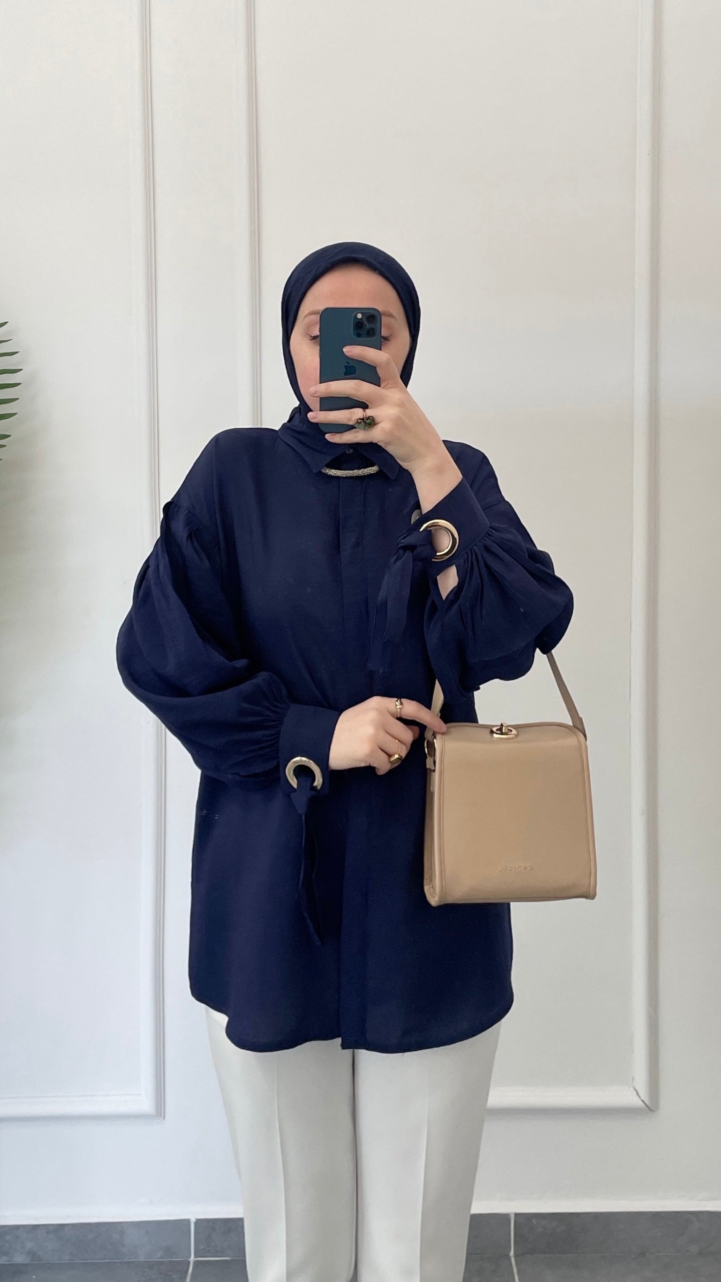 Kuş Gözü Tasarım Tencel Gömlek-Lacivert