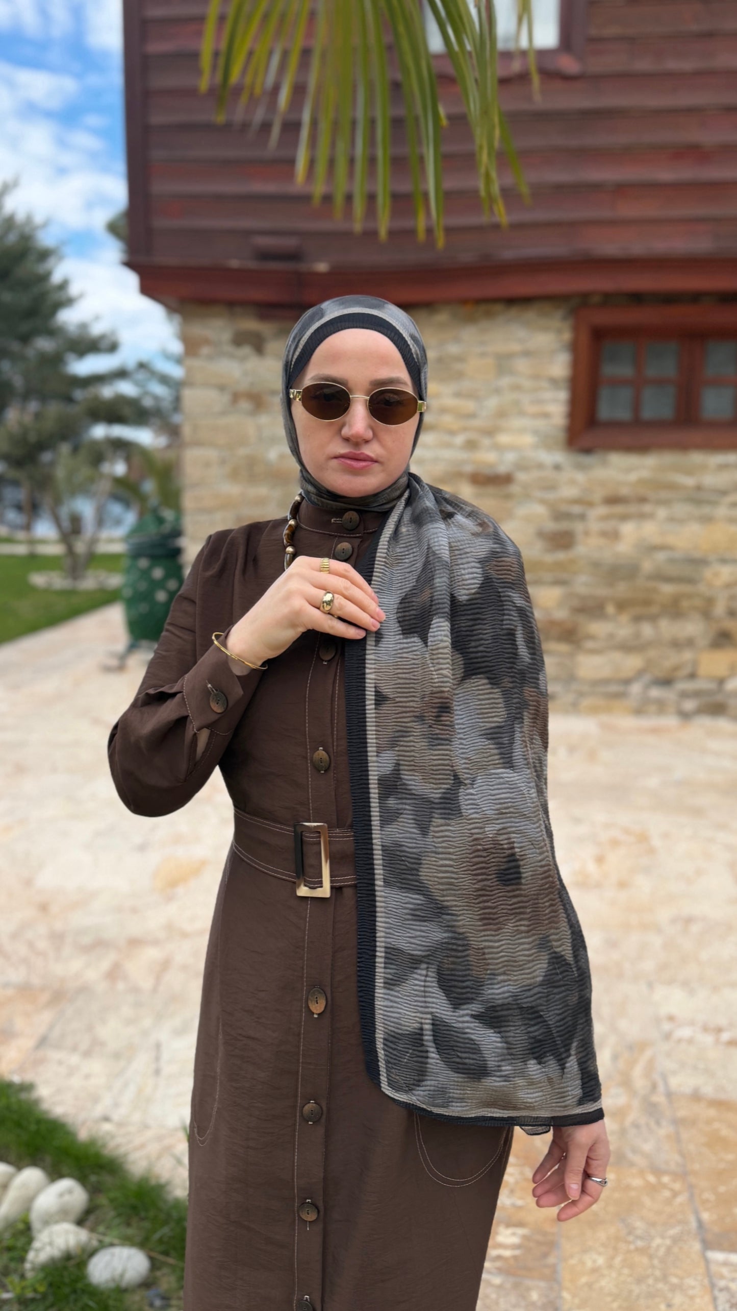 Lotus Müslin Şal Gri&Vizon