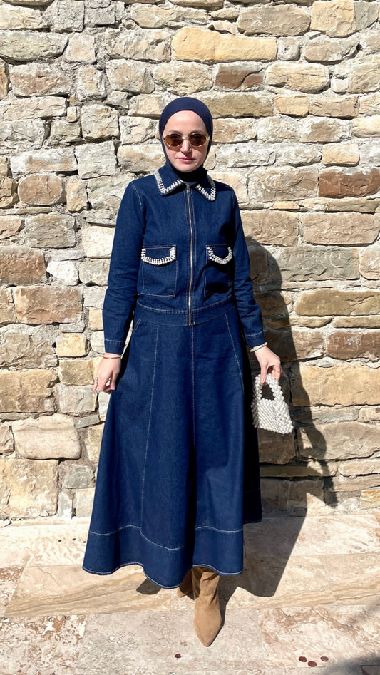 İNCİLİ PREMİUM DENİM ETEK&CEKET TAKIM