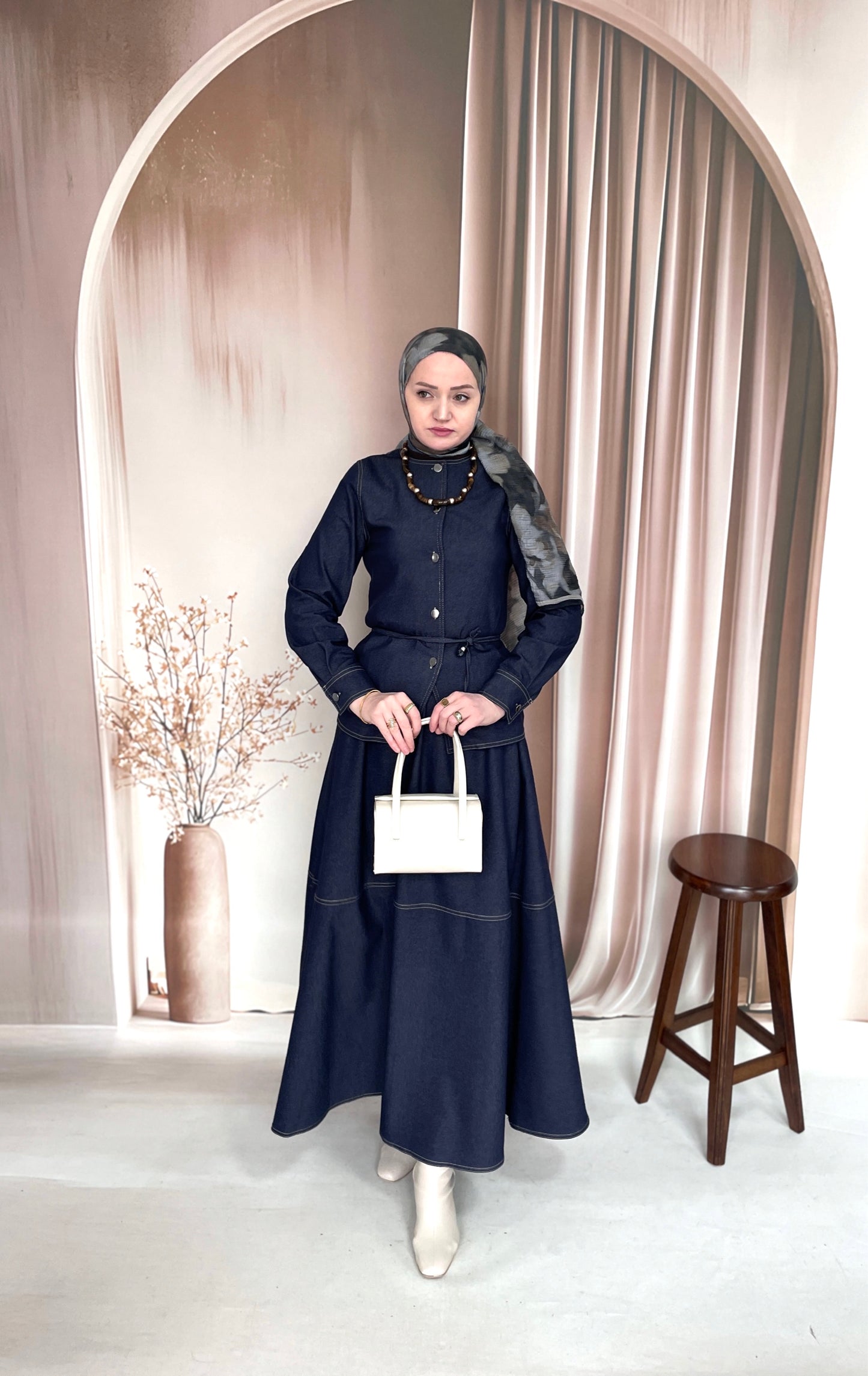 Premium Denim Etekli Takım Lacivert