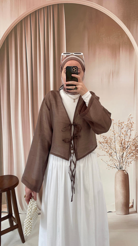 Modal Kumaş Bağcıklı Kimono Kahverengi