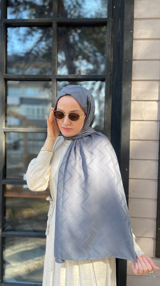 İpeksi Jakar Zikzak Desen Şal Antrasit