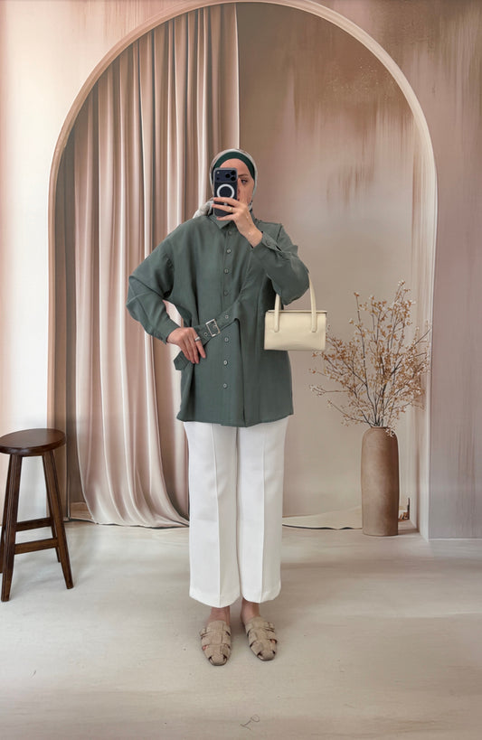 Kuş gözü kemerli premium gömlek Aqua