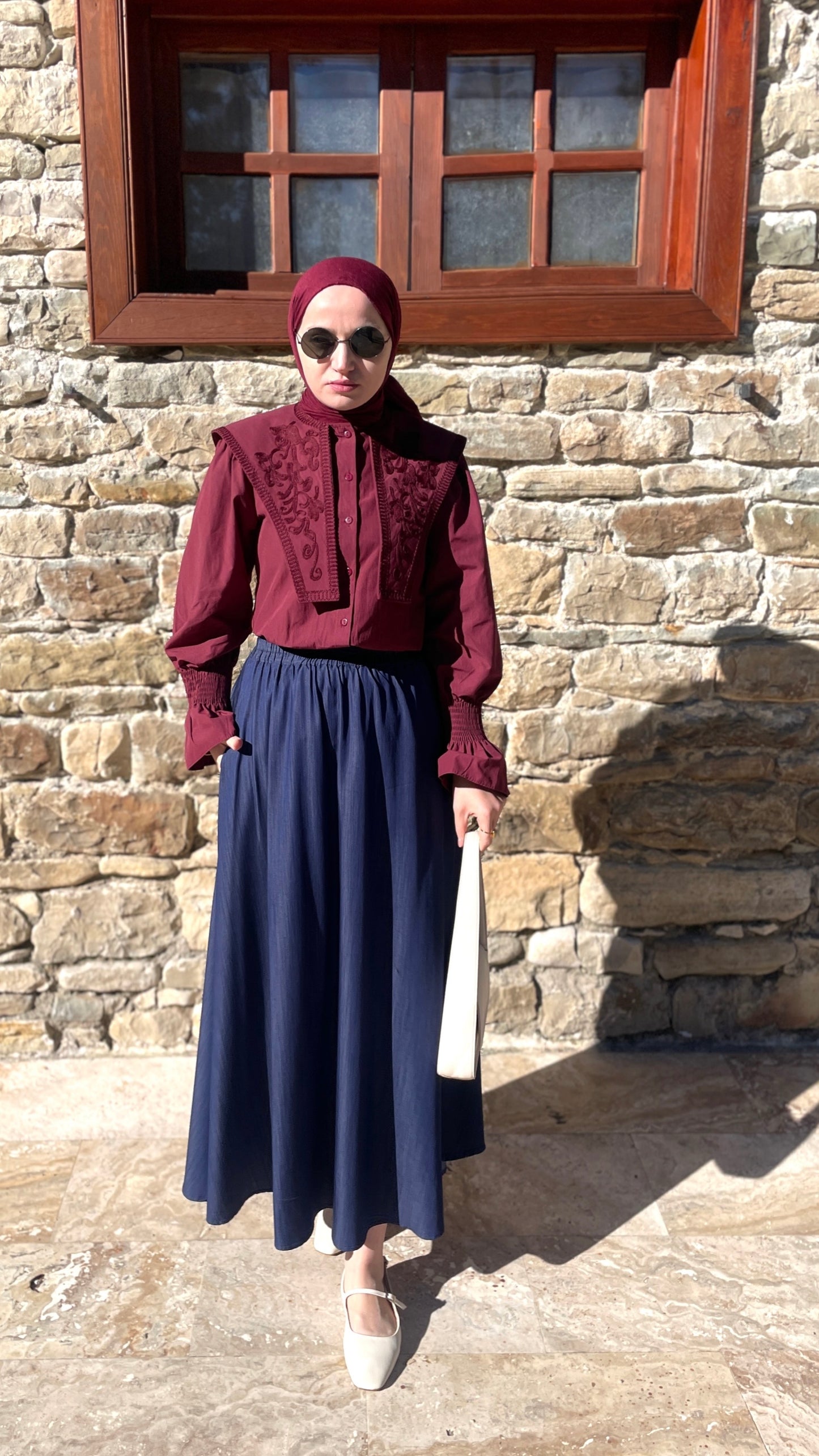Tencel Denim Kloş Etek Koyu Mavi
