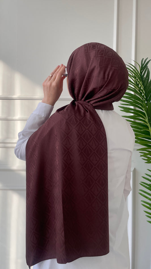 V Desen İpeksi Jakar Şal Acı Kahve