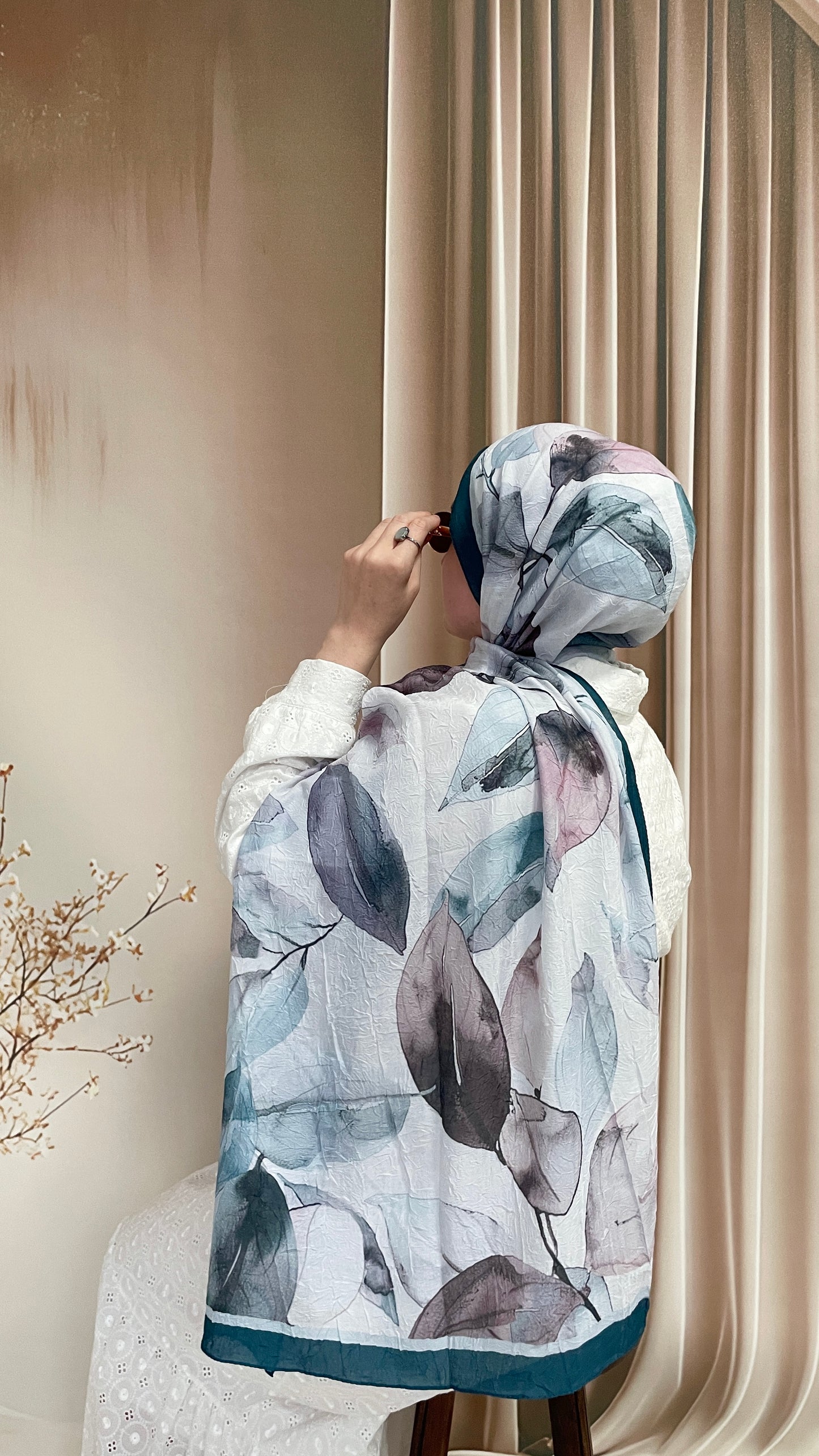 Yaprak Desen Bambu Soft Kraş Şal Petrol Mavisi